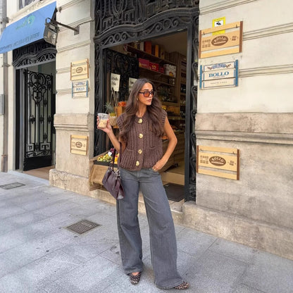 Cardigan sans manches en grosse maille, coupe élégante