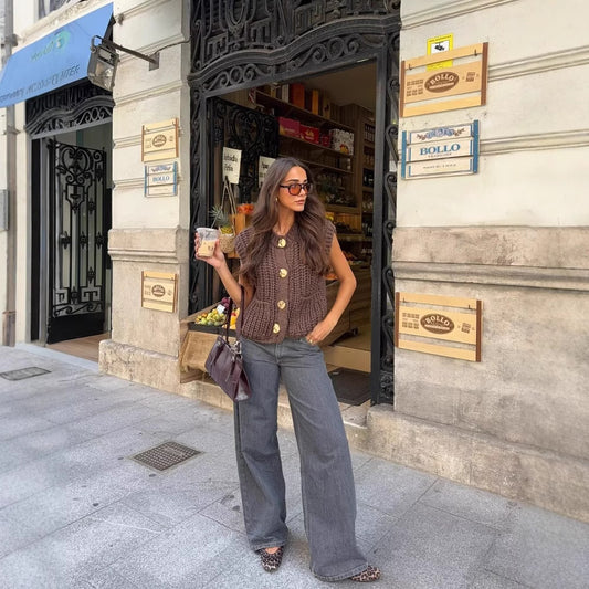 Cardigan sans manches en grosse maille, coupe élégante