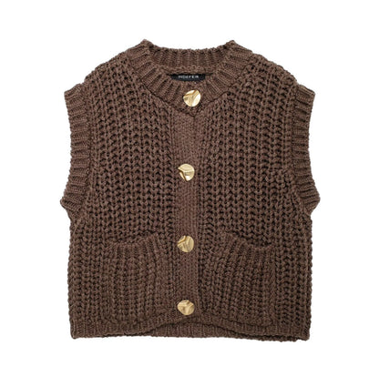 Cardigan sans manches en grosse maille, coupe élégante