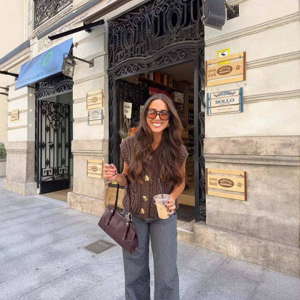 Cardigan sans manches en grosse maille, coupe élégante